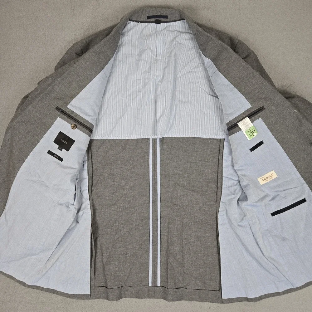 J Crew Tessuti Carpini Blazer Mens 42L Ludlow Gray Cotton Made in Italy